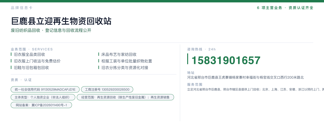 巨鹿县立迎再生物资回收站 品牌名片